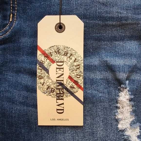 Denim Blvd Distressed Rhinestone Beaded Mini Skirt - Picture 4 of 8